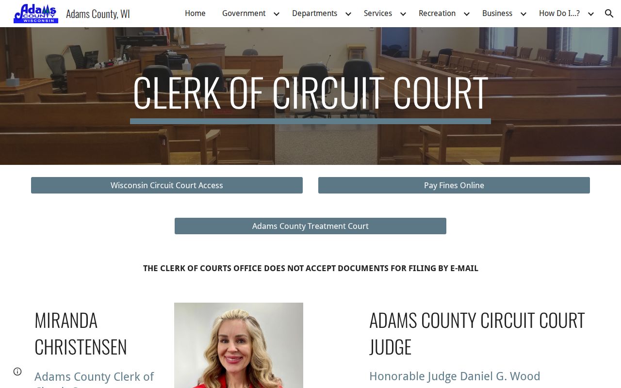 Adams County court docket clerk office page